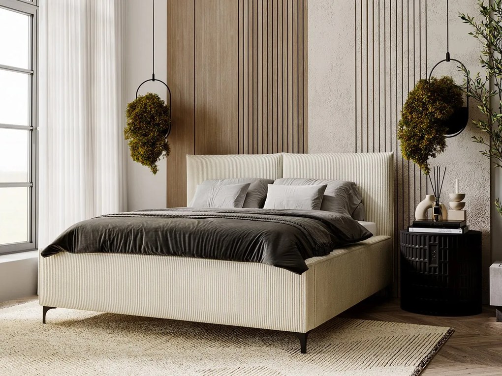 Pat matrimonial 140 cm Camtana (crem + Negru) (cu somieră) (cu sp. depozitare). Promo -17%. 1104105