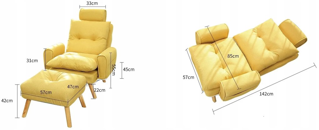ShopJK FOTOLIU RELAXANT CU TABURETE ȘI SUPORT PENTRU PICIOARE S1380 BEJ DESCHIS