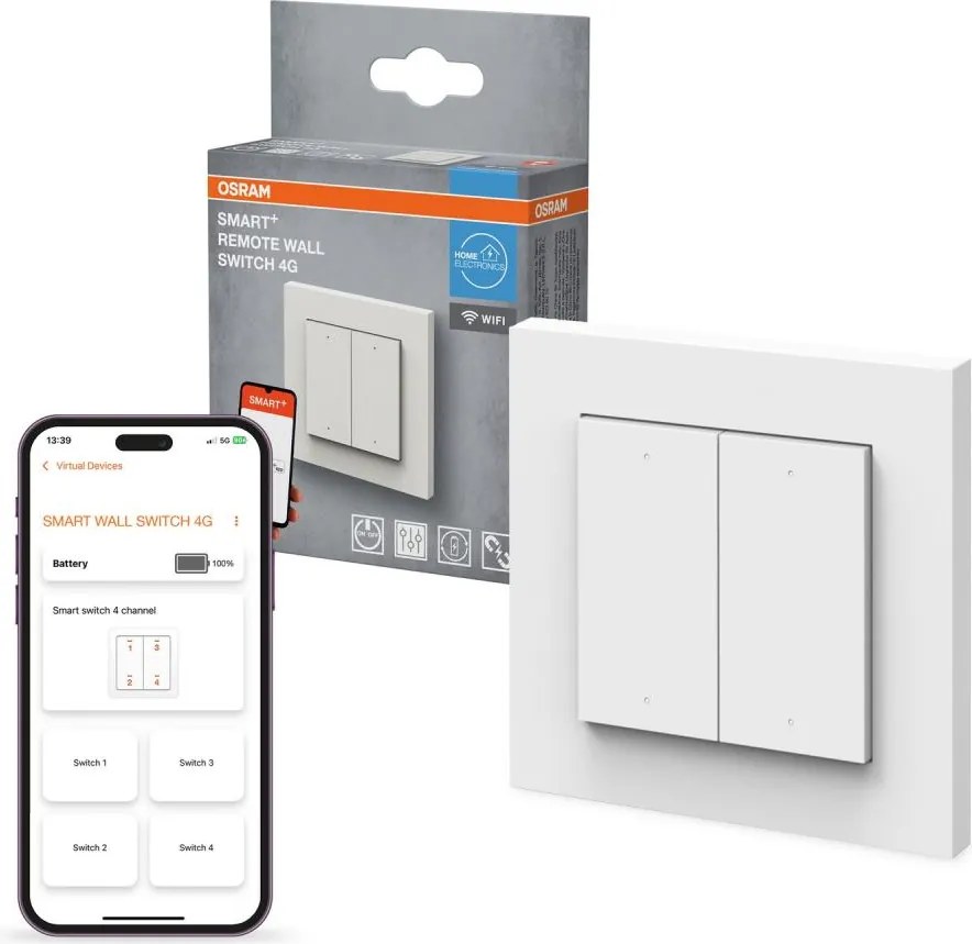 Osram - Întrerupător fără fir cu 4 butoane SMART+ 5V Wi-Fi