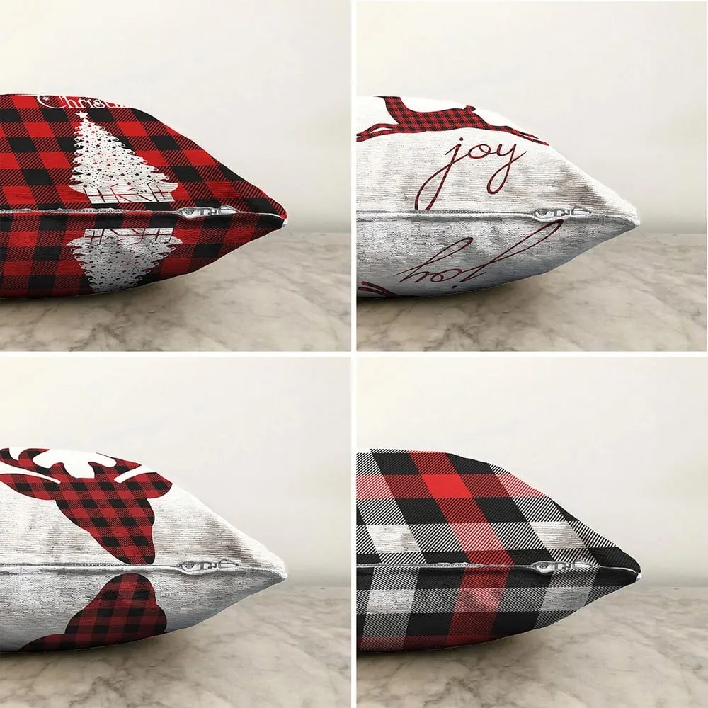 Set 4 fețe de pernă din chenille cu model de Crăciun Minimalist Cushion Covers Christmas Tartan, 55 x 55 cm