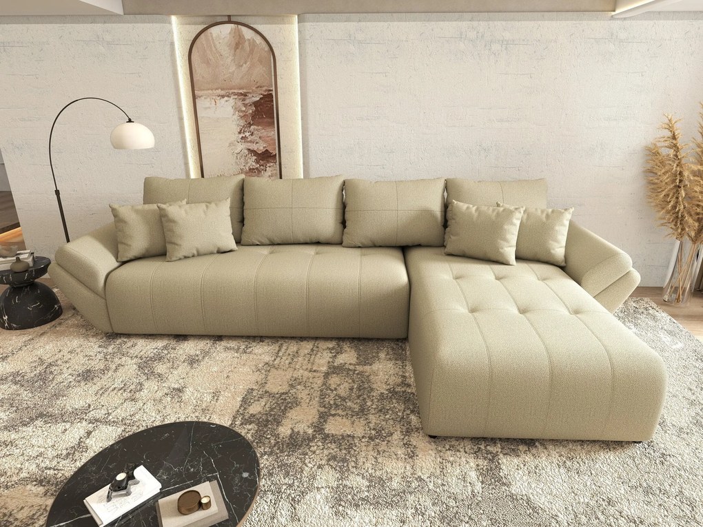 Colțar extensibil dumonde cu ladă de depozitare si sezut confortabil din spuma high-density, Berlin XL Enjoy Camel 350x185 cm II