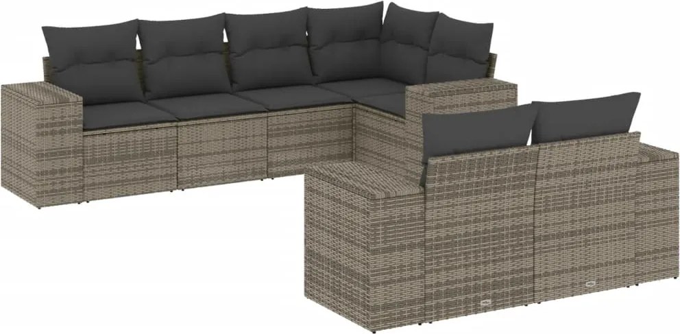 vidaXL Set canapele de grădină, 7 piese, cu perne, gri, poliratan