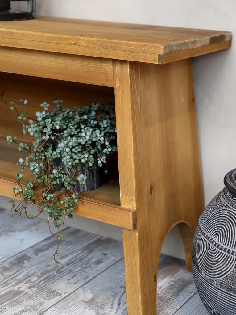 Banca din lemn, cu raft, aspect rustic, Shelf
