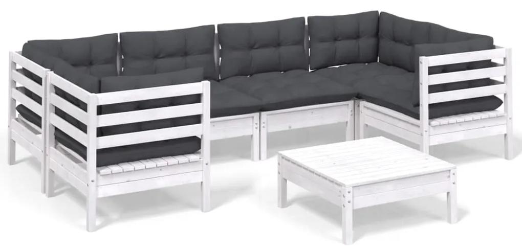 3097302 vidaXL Set mobilier de grădină cu perne, 7 piese, alb, lemn masiv pin