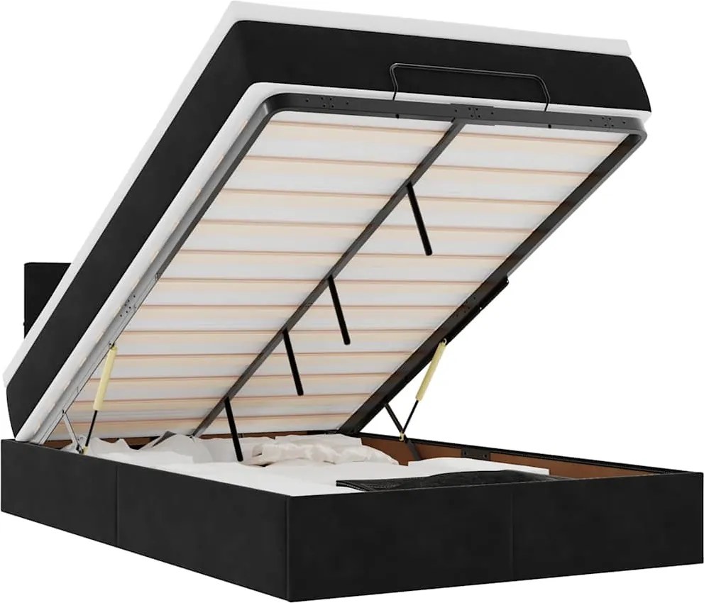 vidaXL Pat otoman cu saltea și LED-uri, negru, 120x190cm, catifea
