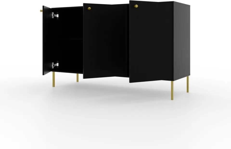 Comodă cu trei usi, 124x41x74cm, Tili System, ADRK Furniture (Culoare: Negru / Negru)