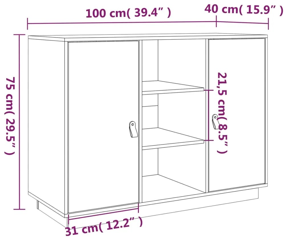 Servanta, 100x40x75 cm, lemn masiv de pin