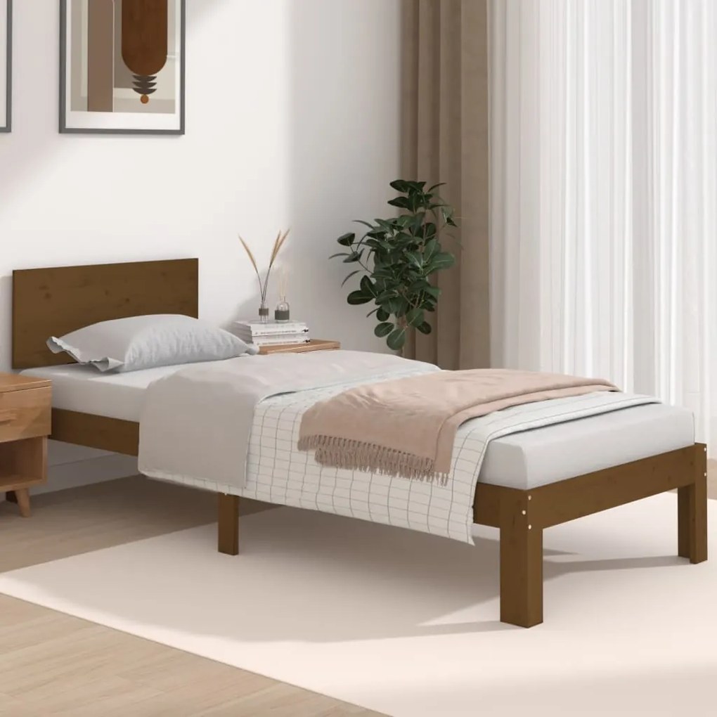 810458 vidaXL Cadru de pat mic single, maro miere, 75x190 cm, lemn masiv