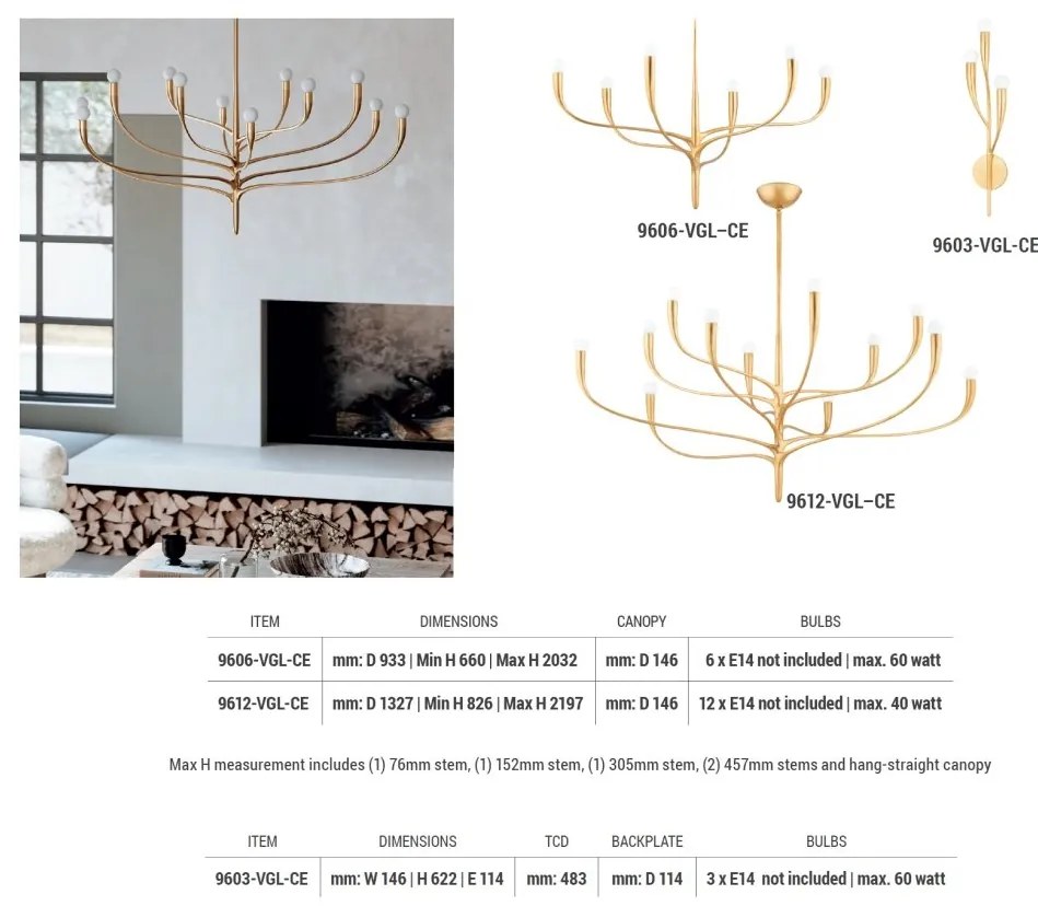 Candelabru LUX design elegant LABRA cu 6 surse de lumina