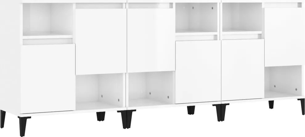 vidaXL Dulapuri, 3 buc, alb extralucios, 60x35x70 cm, lemn prelucrat