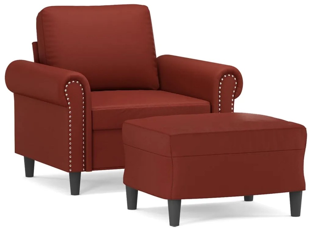 3153615 vidaXL Fotoliu canapea cu taburet, roșu vin, 60 cm, piele ecologică