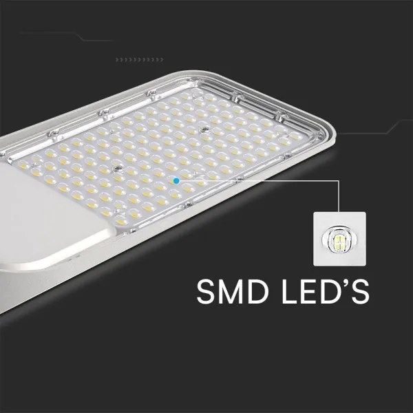 Lampă stradală LED 100W 230V 4000K IP65 cu senzor de amurg, gri