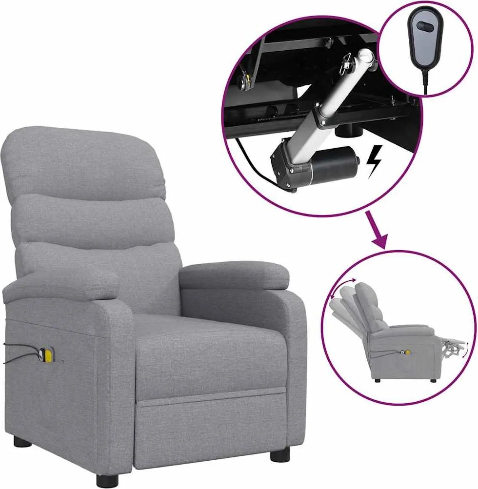 vidaXL Fotoliu de masaj electric rabatabil, gri deschis, textil