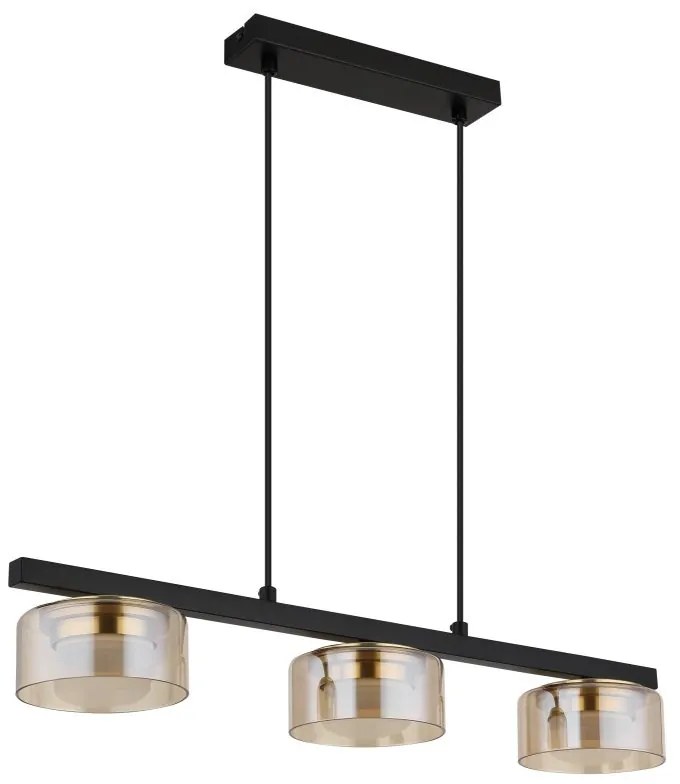 Lustra suspendata din metal negru cu sticla chihlimbar HIGGINS 3L