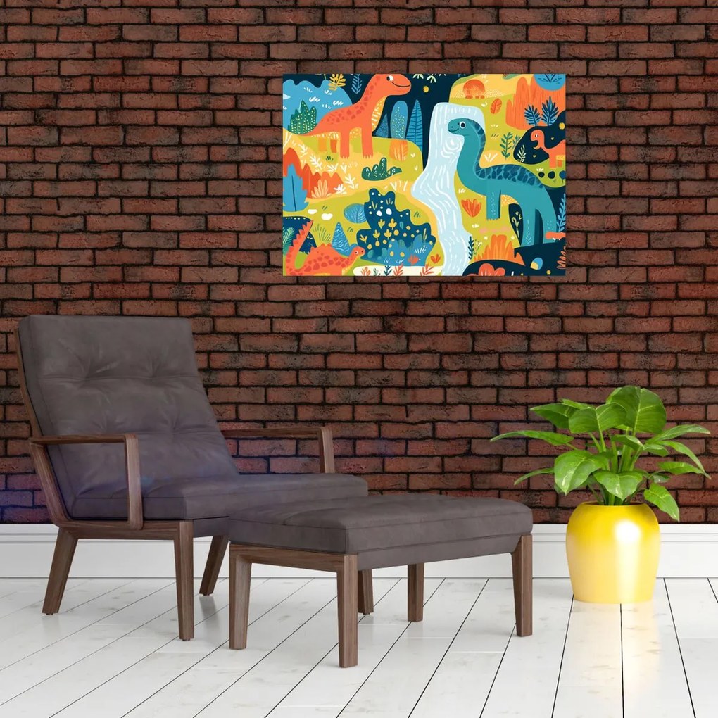 Tablou pe sticlă - Dinozauri veseli (70x50 cm)