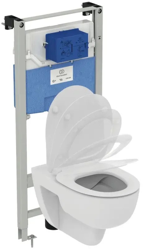 Set vas WC suspendat Ideal Standard I.life A Rimless cu capac slim softclose si rezervor cu cadru incastrat