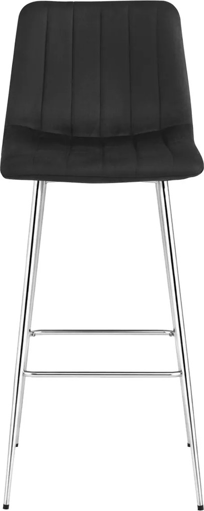 Scaun de bar POZZA VELVET cu picioare argintii, negru
