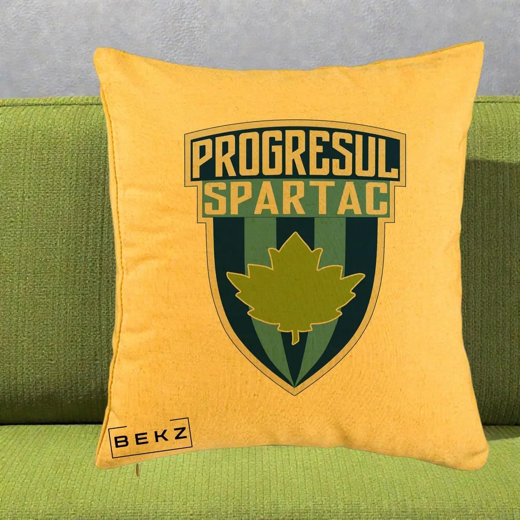 Perna Personalizata Progresul Spartac Fotbal, 40x40 cm, Galben, Husa Detasabila, Perna Inclusa, BEKZ®