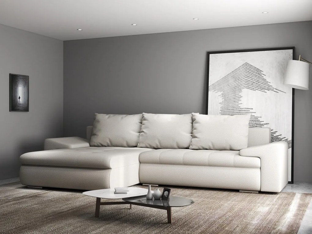 Colțar extensibil dumonde cu ladă de depozitare si sezut confortabil din spuma high-density, Leonardo Enjoy Bej 260x185 cm