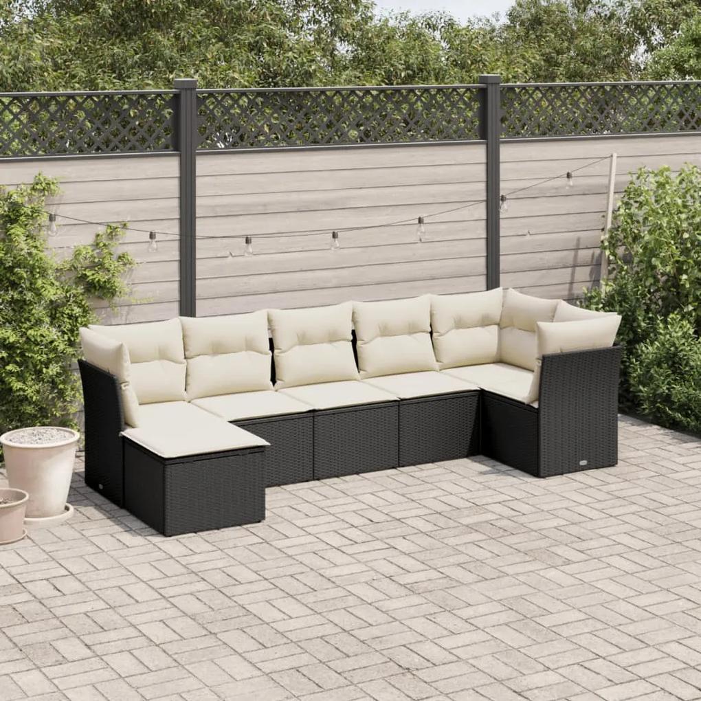 3249805 vidaXL Set canapele de grădină cu perne, 7 piese, negru, poliratan