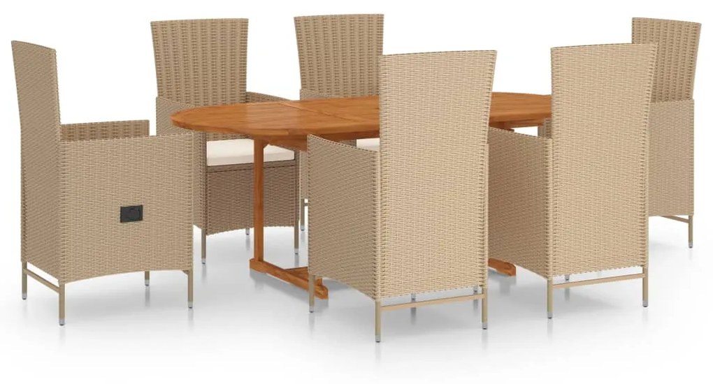 3070768 vidaXL Set mobilier de grădină, 7 piese, bej, poliratan