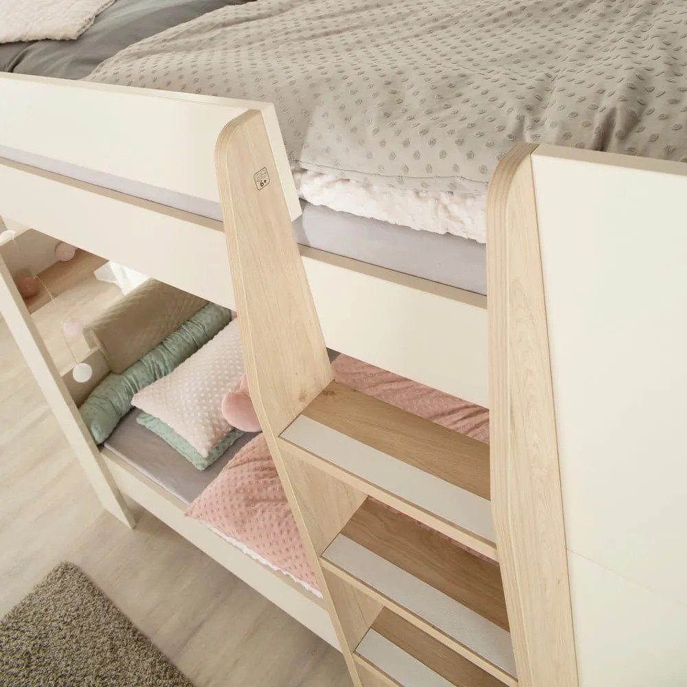 Pat pentru copii bej supraetajat fără somieră 90x200 cm Double – Roba