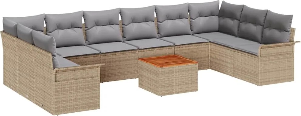 vidaXL Set de canapele pentru grădină cu pernă 11 pcs Bej poliratan