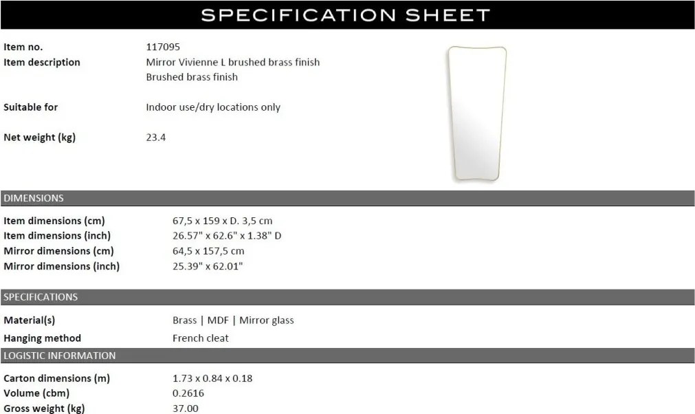 Oglinda decorativa design LUX Vivienne 67,5x159cm