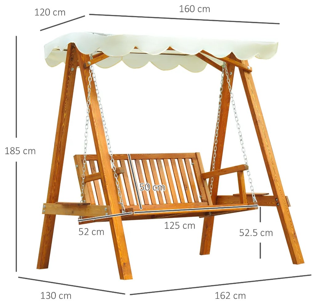 Balansoar de Gradina Outsunny 2 Locuri, Lemn de Pin, Acoperis Parasolar, Alb | Aosom Romania