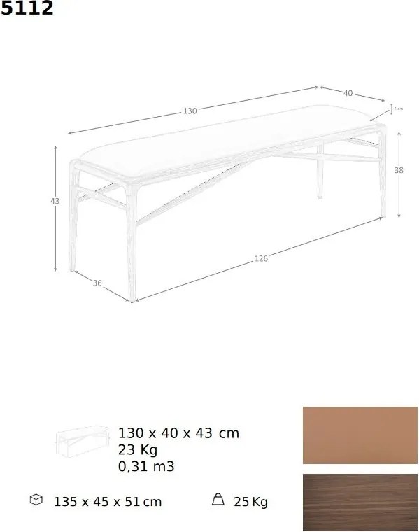 Bancheta tapitata design LUX Brown 130x40cm