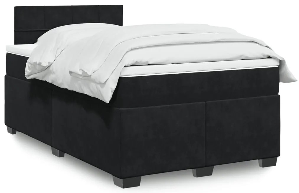 vidaXL Pat box spring cu saltea, negru, 120x200 cm, catifea