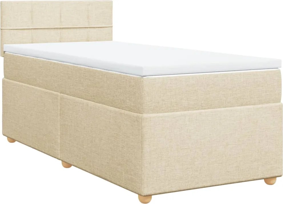 vidaXL Pat box spring cu saltea, crem, 100x200 cm, textil