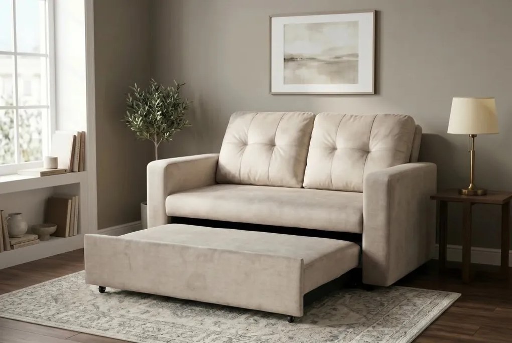 Canapea extensibila, catifea champagne beige, SMART 140cm
