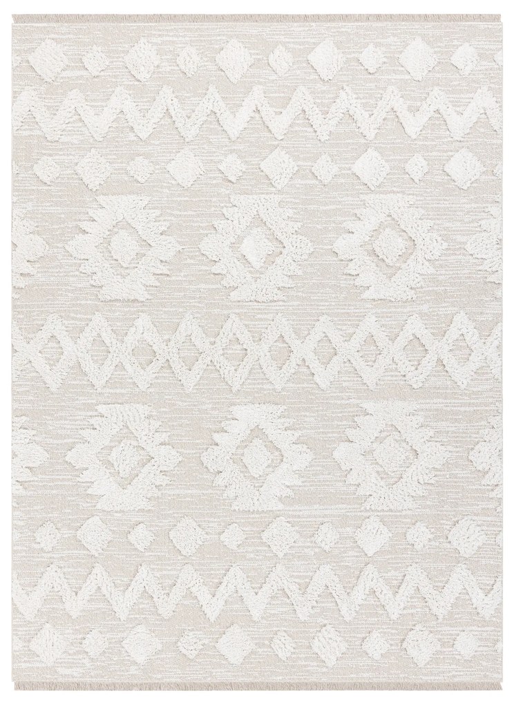 Covor ECO SISAL MOROC 22319 romburi boho franjuri - structural bej / cremă