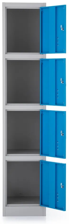 Dulap metalic - 4 cutii, 38 x 45 x 185 cm, inchidere cilindrica, albastru - ral 5012