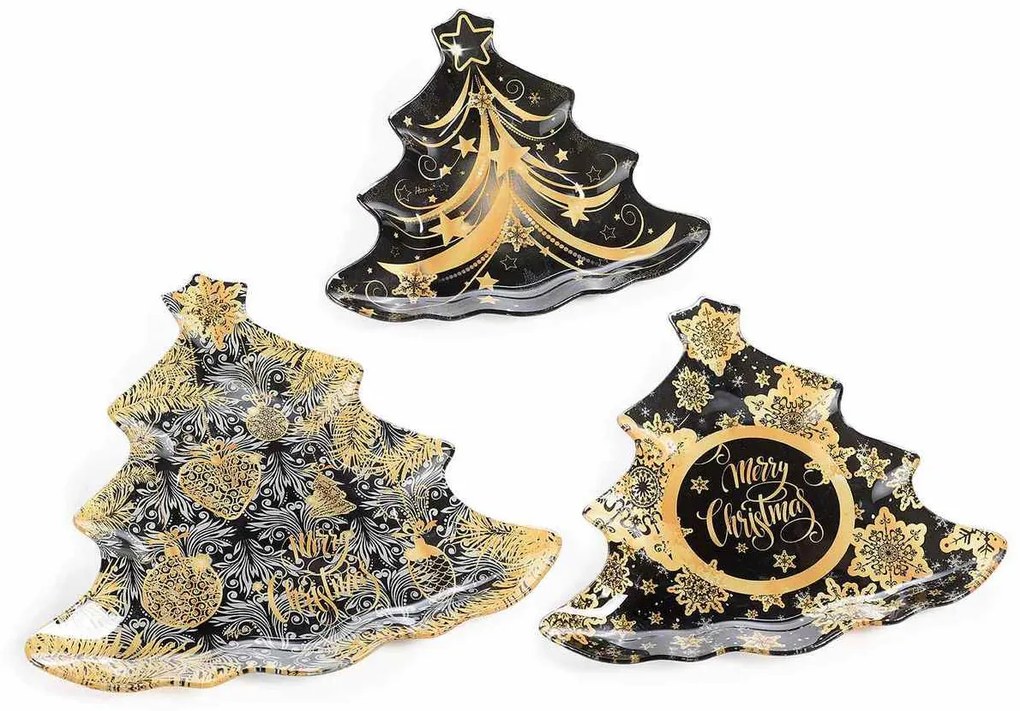Set 3 platouri sticla craciun 28x27.5 cm, 24.5x24 cm, 20.5x20.5 cm