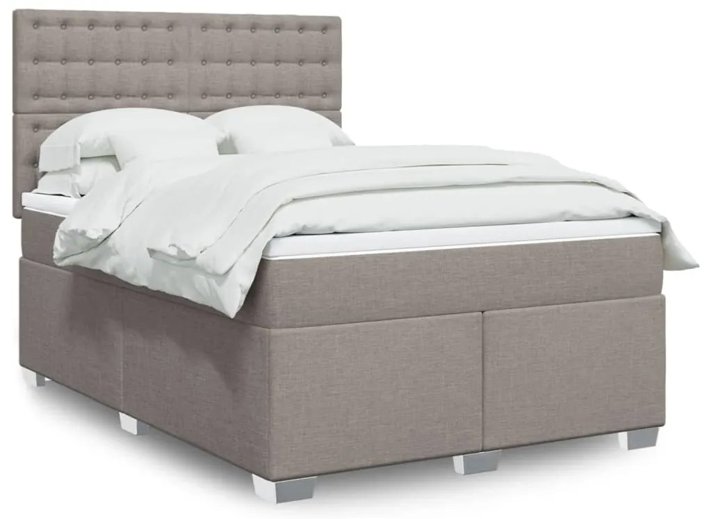 vidaXL Pat box spring cu saltea, gri taupe, 140x200 cm, textil