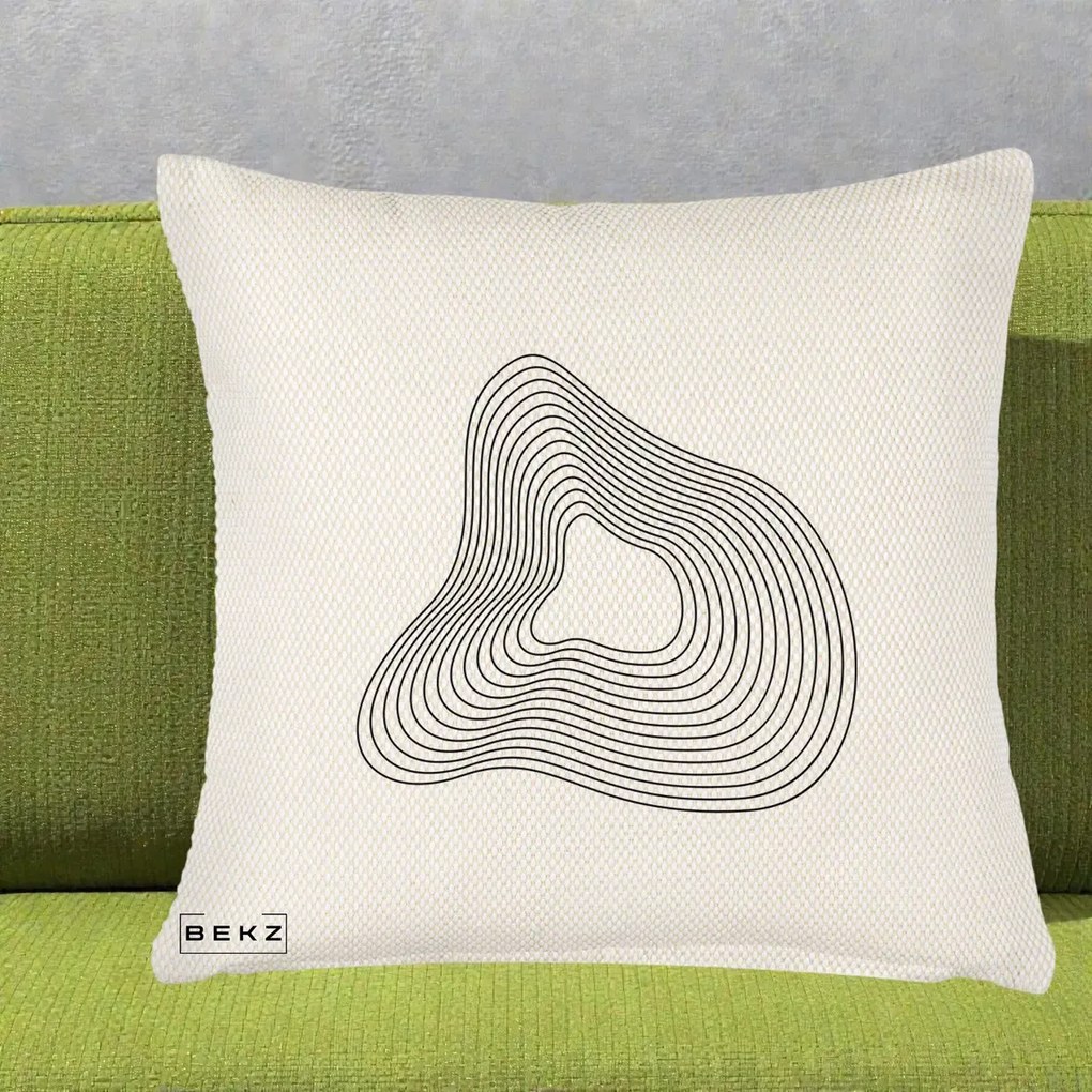 Perna Decorativa Abstract Linii Organice, 40x40 cm, Crem Reliefat, Husa Detasabila, Perna Inclusa, BEKZ®