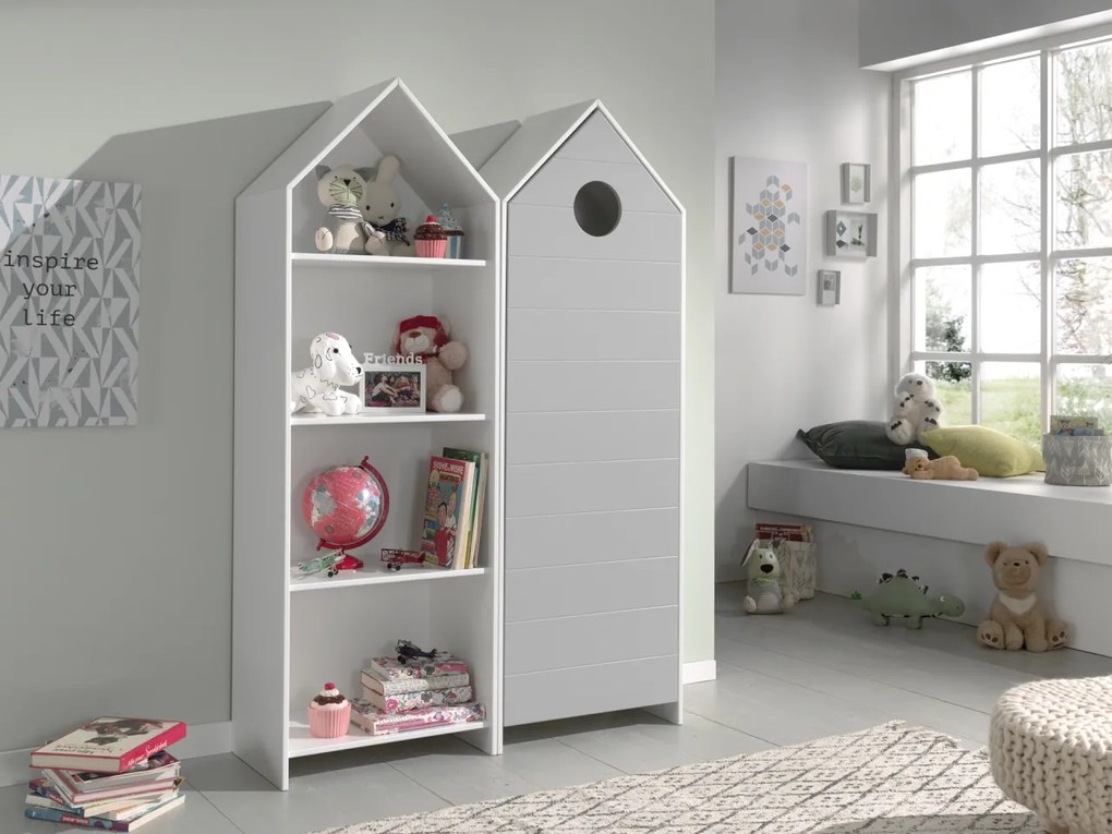 Set 2 Dulapuri pentru Copii Căsuță, Gri și Alb, (MDF) – CASAMI – Vipack