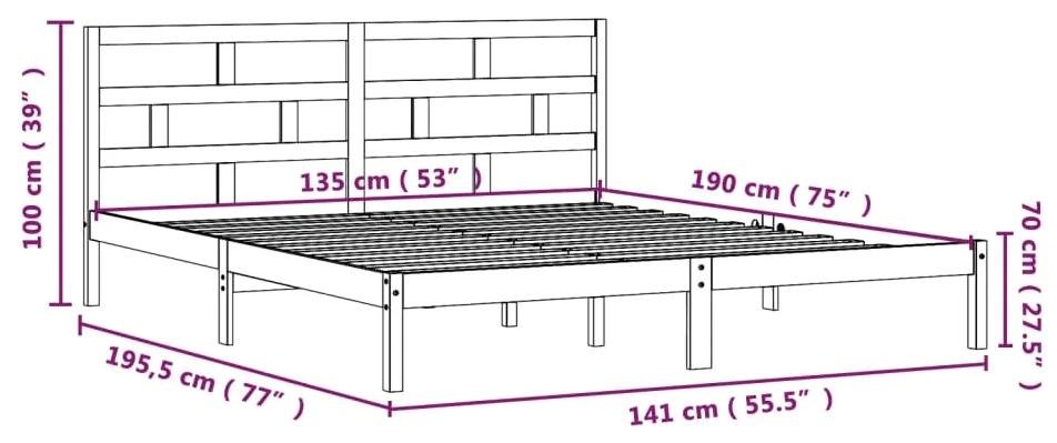 Cadru de pat dublu 4FT6, gri, 135x190 cm, lemn masiv Gri, 135 x 190 cm