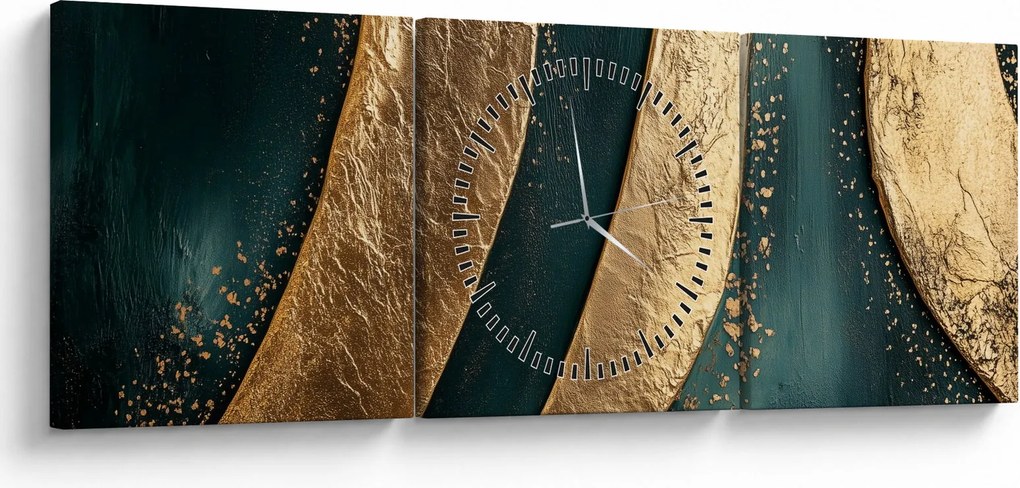 Tablou - Abstracție verde cu auriu I. (cu ceas) (90x30 cm)