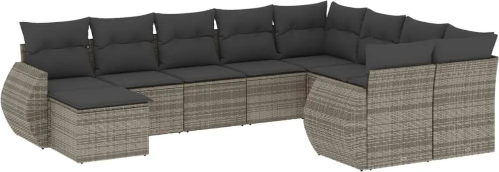 vidaXL Set mobilier de grădină cu perne, 10 piese, gri, poliratan