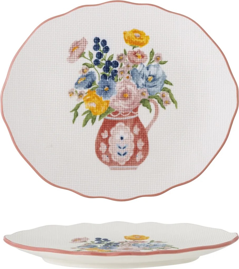 Farfurie din ceramică cu motive florale și margine roz pictată manual, 20×17×2 cm, „Dorothy"