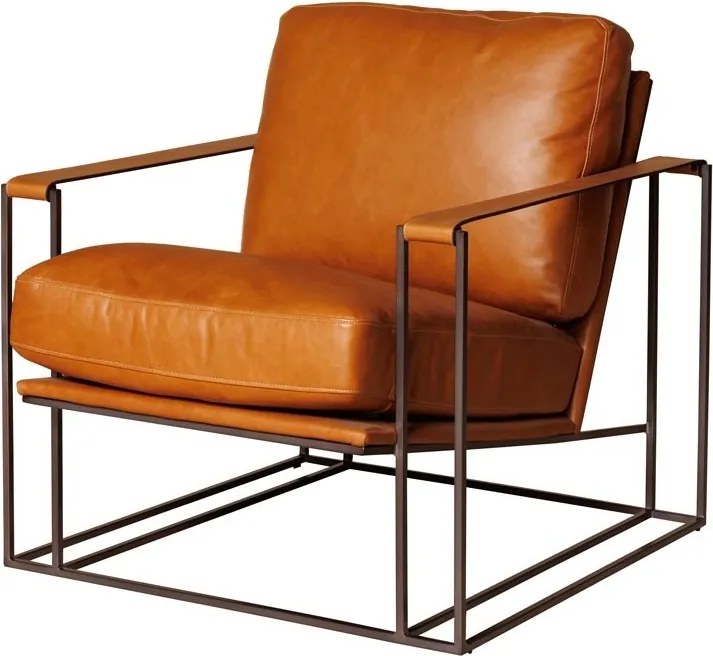 Fotoliu lounge din piele naturală cognac cu structură metalică, „Amsterdam”