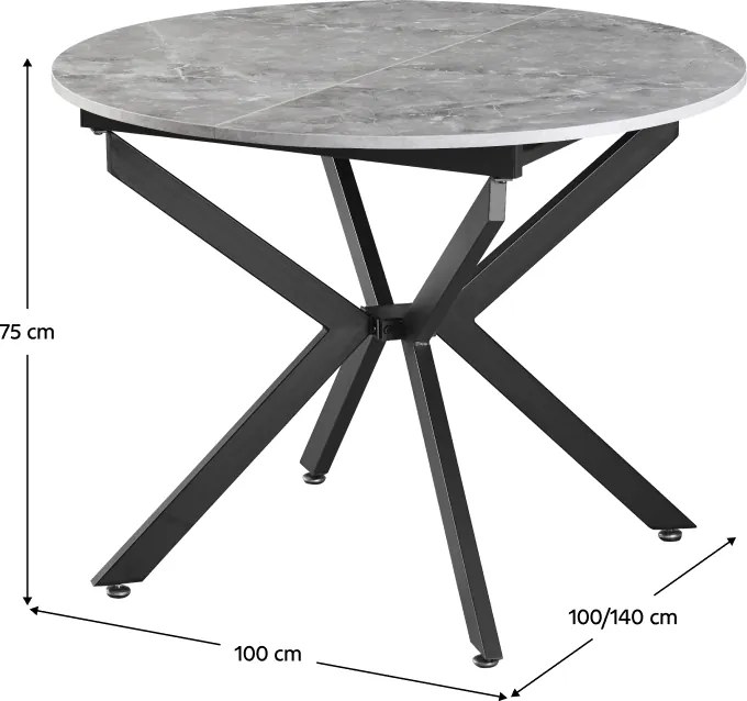 Masă extensibilă de dining, beton/neagră, 100x100-140x75 cm, ABERO TIP 1