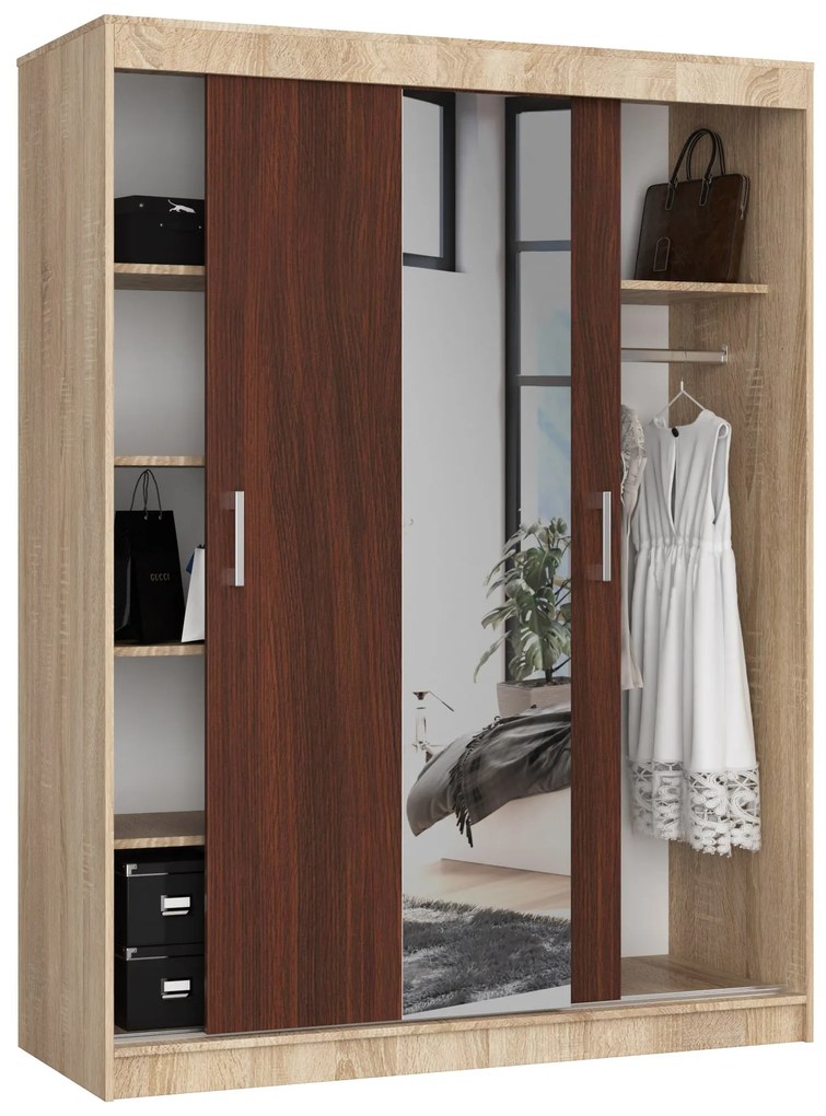 Dulap de haine Clotilde (Stejar sonoma + wenge) (cu oglindă). 1069414