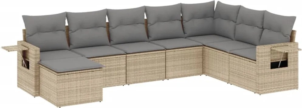 vidaXL Set canapele de grădină, 8 piese, cu perne, bej, poliratan