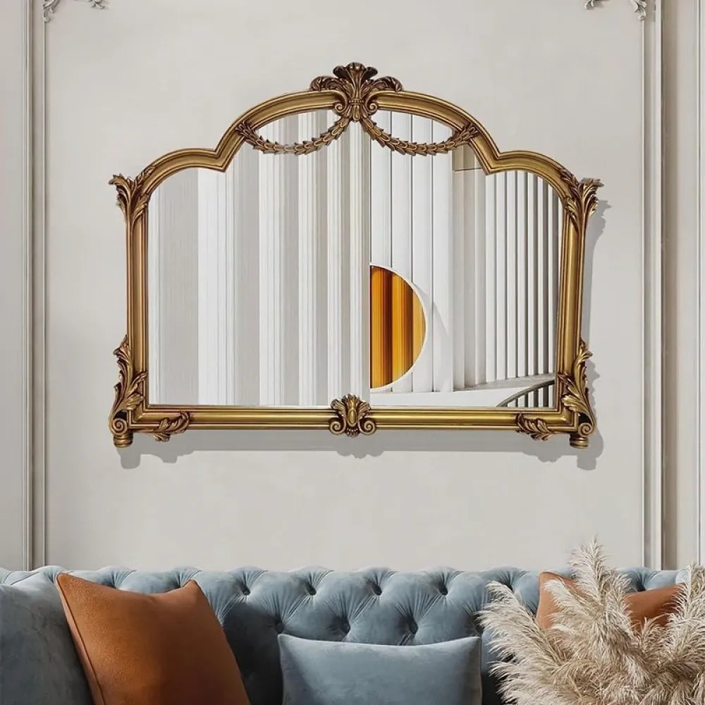 Oglindă decorativă de perete, ramă aurie antichizată, 70x90 cm