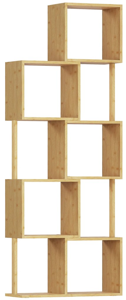 HOMCOM Librărie modernă și asimetrică cu 5 niveluri din bambus, 62.5 x 23 x 165 cm, lemn | Aosom Romania