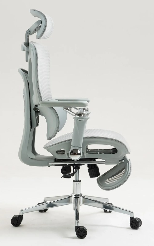 METACHAIR DORO Scaun ergonomic, cotiere 6D, suport lombar dinamic, spătar reglabil înălțime, tetieră 2D, suport picioare, mecanism multifunctional inclinare/blocare, pivotant, Mesh, Gri